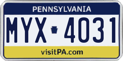 PA license plate MYX4031