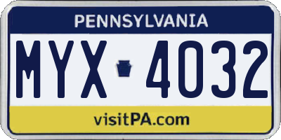 PA license plate MYX4032