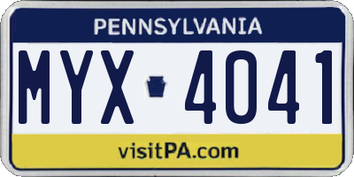 PA license plate MYX4041