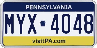 PA license plate MYX4048