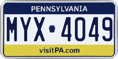 PA license plate MYX4049