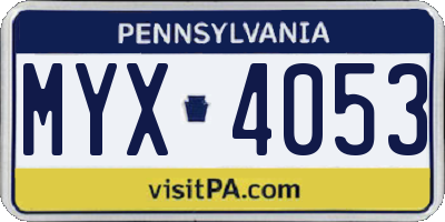 PA license plate MYX4053