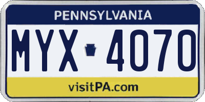 PA license plate MYX4070