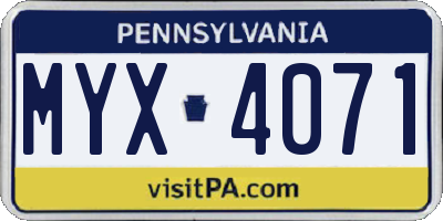 PA license plate MYX4071