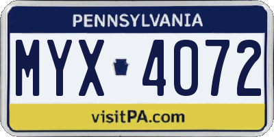 PA license plate MYX4072