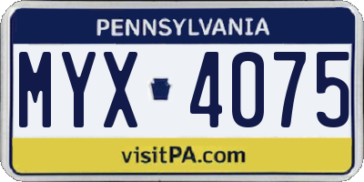 PA license plate MYX4075