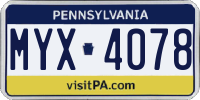 PA license plate MYX4078