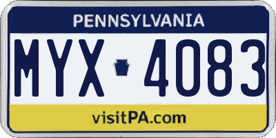 PA license plate MYX4083