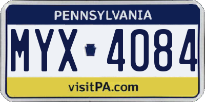 PA license plate MYX4084