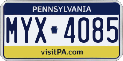 PA license plate MYX4085