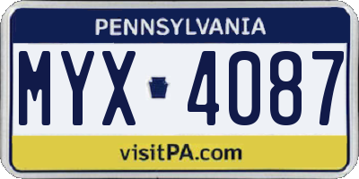 PA license plate MYX4087