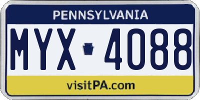 PA license plate MYX4088