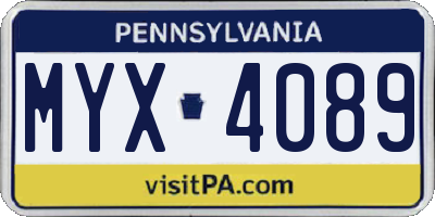 PA license plate MYX4089