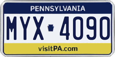 PA license plate MYX4090