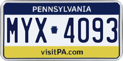 PA license plate MYX4093