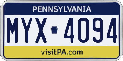 PA license plate MYX4094