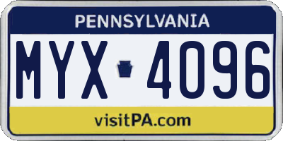 PA license plate MYX4096