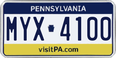 PA license plate MYX4100