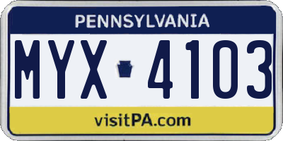 PA license plate MYX4103