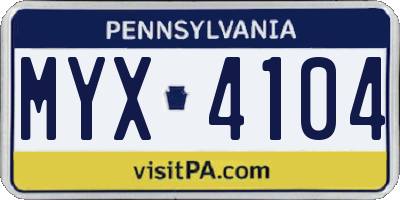 PA license plate MYX4104