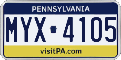 PA license plate MYX4105