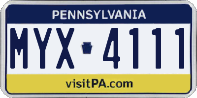PA license plate MYX4111