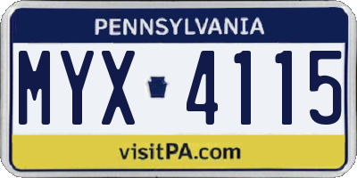 PA license plate MYX4115