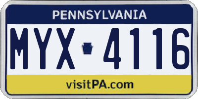 PA license plate MYX4116