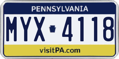 PA license plate MYX4118