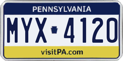 PA license plate MYX4120