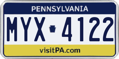 PA license plate MYX4122