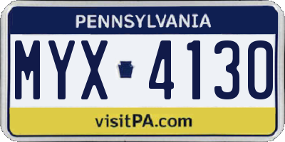 PA license plate MYX4130