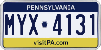 PA license plate MYX4131