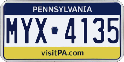 PA license plate MYX4135