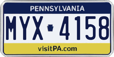 PA license plate MYX4158