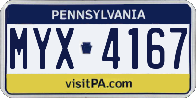 PA license plate MYX4167