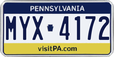PA license plate MYX4172