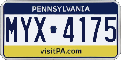 PA license plate MYX4175