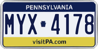 PA license plate MYX4178