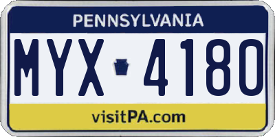 PA license plate MYX4180