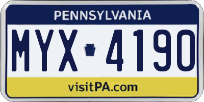 PA license plate MYX4190