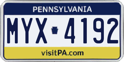 PA license plate MYX4192