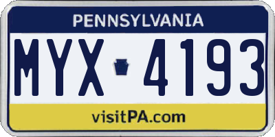 PA license plate MYX4193