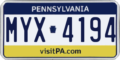 PA license plate MYX4194
