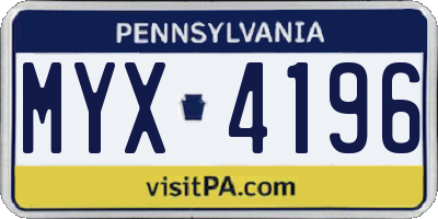 PA license plate MYX4196