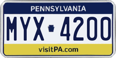 PA license plate MYX4200