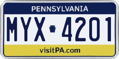 PA license plate MYX4201