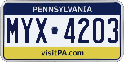 PA license plate MYX4203