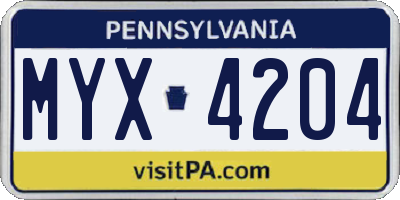 PA license plate MYX4204