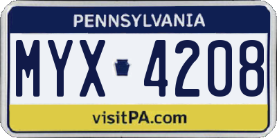 PA license plate MYX4208